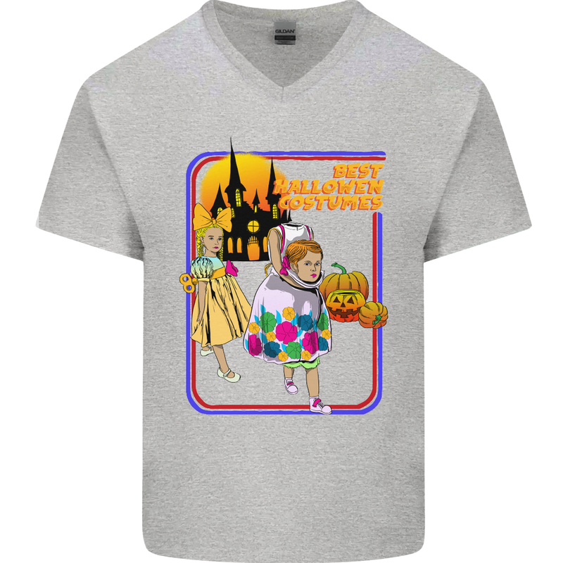 Best Halloween Costumes Horror Pumpkin Mens V-Neck Cotton T-Shirt Sports Grey