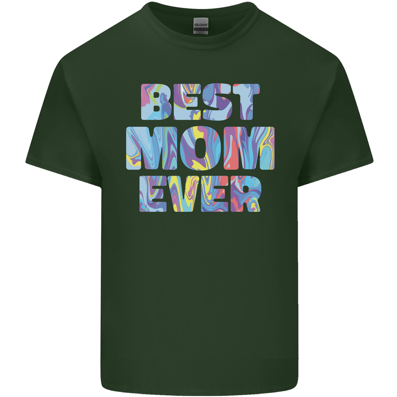 Best Mom Ever Tie Died Effect Mother's Day Mens Cotton T-Shirt Tee Top Forest Green