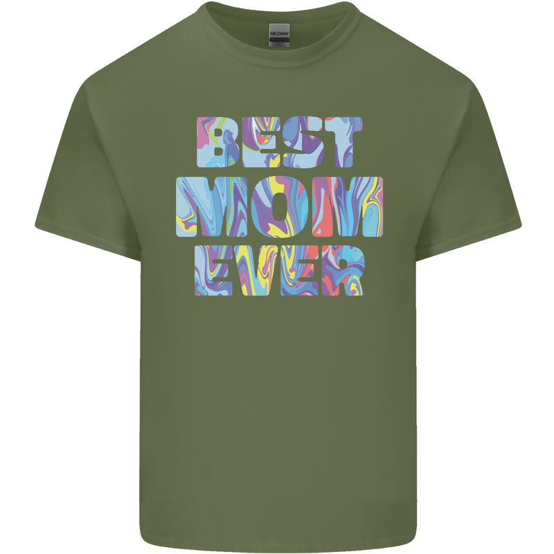 Best Mom Ever Tie Died Effect Mother's Day Mens Cotton T-Shirt Tee Top Military Green