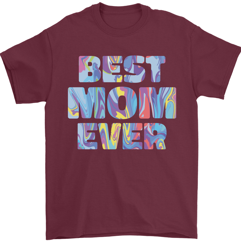 Best Mom Ever Tie Died Effect Mother's Day Mens T-Shirt Cotton Gildan Maroon
