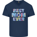 Best Mom Ever Tie Died Effect Mother's Day Mens V-Neck Cotton T-Shirt Navy Blue