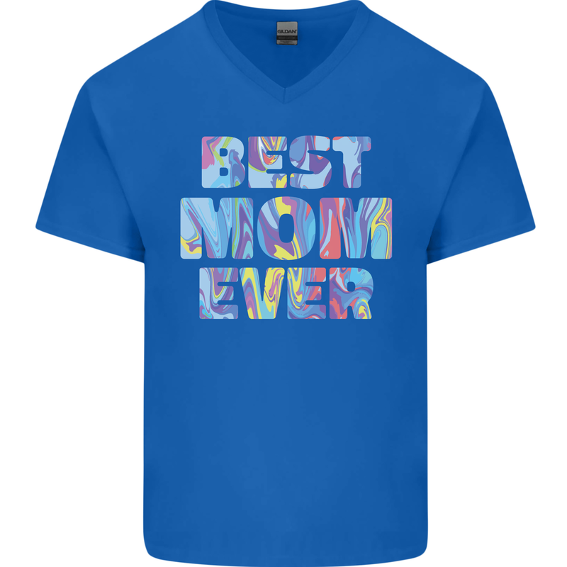 Best Mom Ever Tie Died Effect Mother's Day Mens V-Neck Cotton T-Shirt Royal Blue