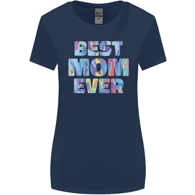 Best Mom Ever Tie Died Effect Mother's Day Womens Wider Cut T-Shirt Navy Blue