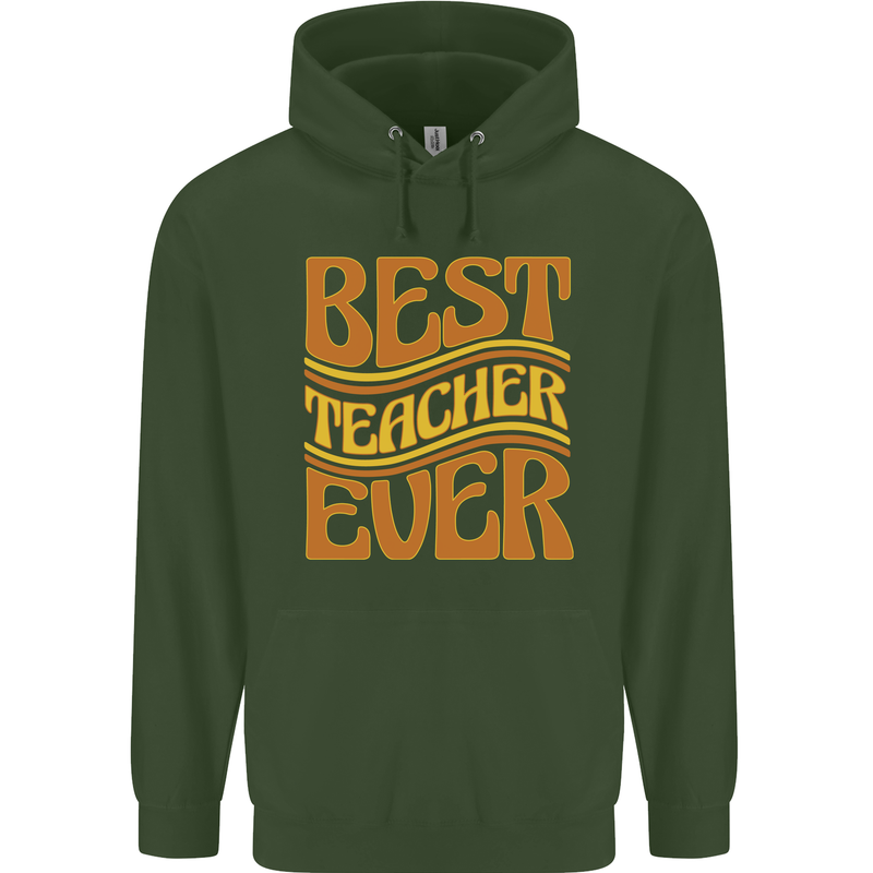 Best Teacher Ever Teaching Maths English Mens 80% Cotton Hoodie Forest Green