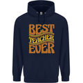 Best Teacher Ever Teaching Maths English Mens 80% Cotton Hoodie Navy Blue