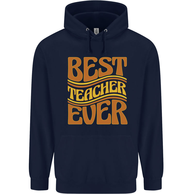 Best Teacher Ever Teaching Maths English Mens 80% Cotton Hoodie Navy Blue