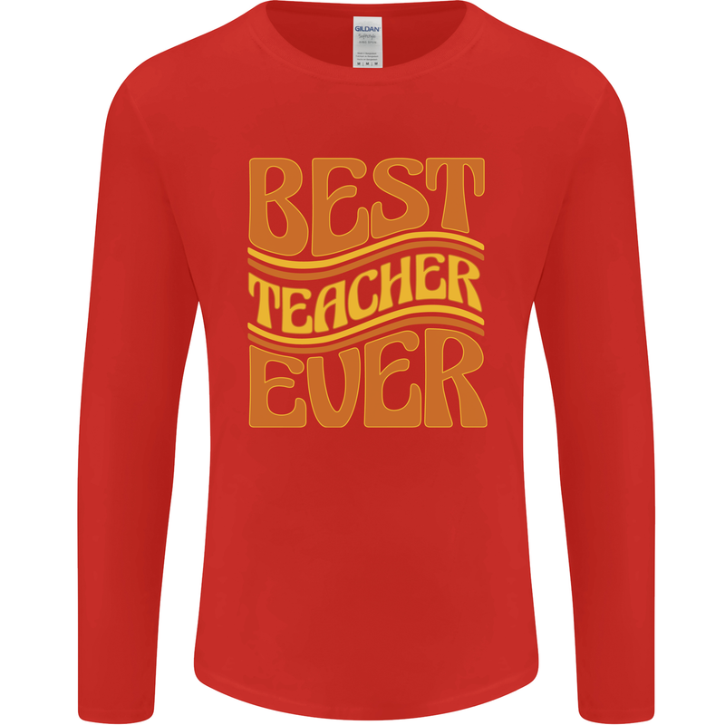 Best Teacher Ever Teaching Maths English Mens Long Sleeve T-Shirt Red