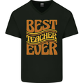 Best Teacher Ever Teaching Maths English Mens V-Neck Cotton T-Shirt Black