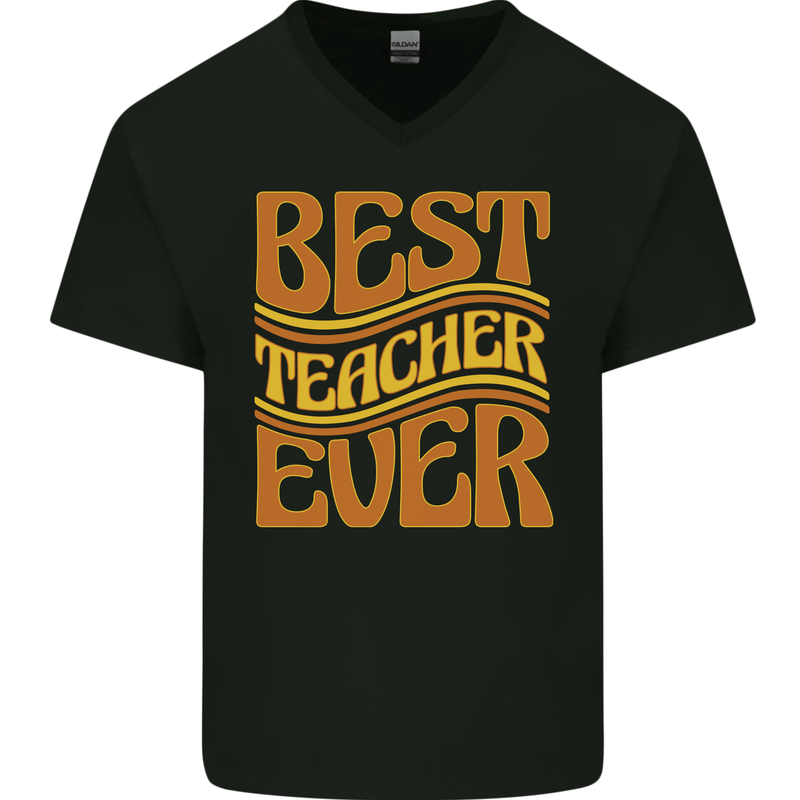 Best Teacher Ever Teaching Maths English Mens V-Neck Cotton T-Shirt Black
