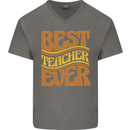 Best Teacher Ever Teaching Maths English Mens V-Neck Cotton T-Shirt Charcoal
