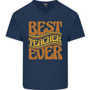 Best Teacher Ever Teaching Maths English Mens V-Neck Cotton T-Shirt Navy Blue