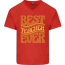 Best Teacher Ever Teaching Maths English Mens V-Neck Cotton T-Shirt Red
