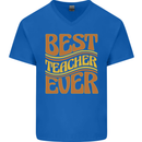 Best Teacher Ever Teaching Maths English Mens V-Neck Cotton T-Shirt Royal Blue