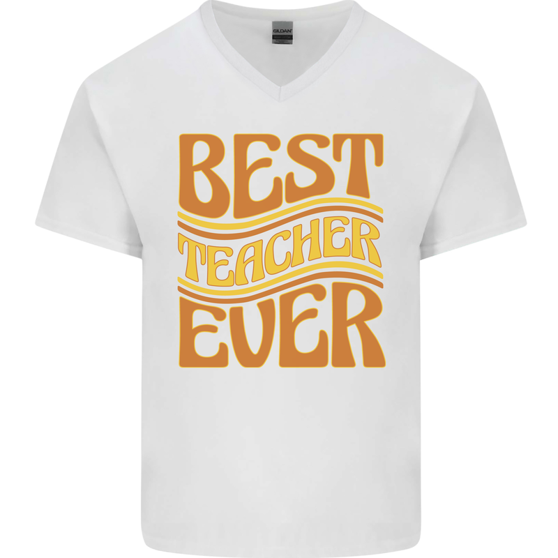 Best Teacher Ever Teaching Maths English Mens V-Neck Cotton T-Shirt White