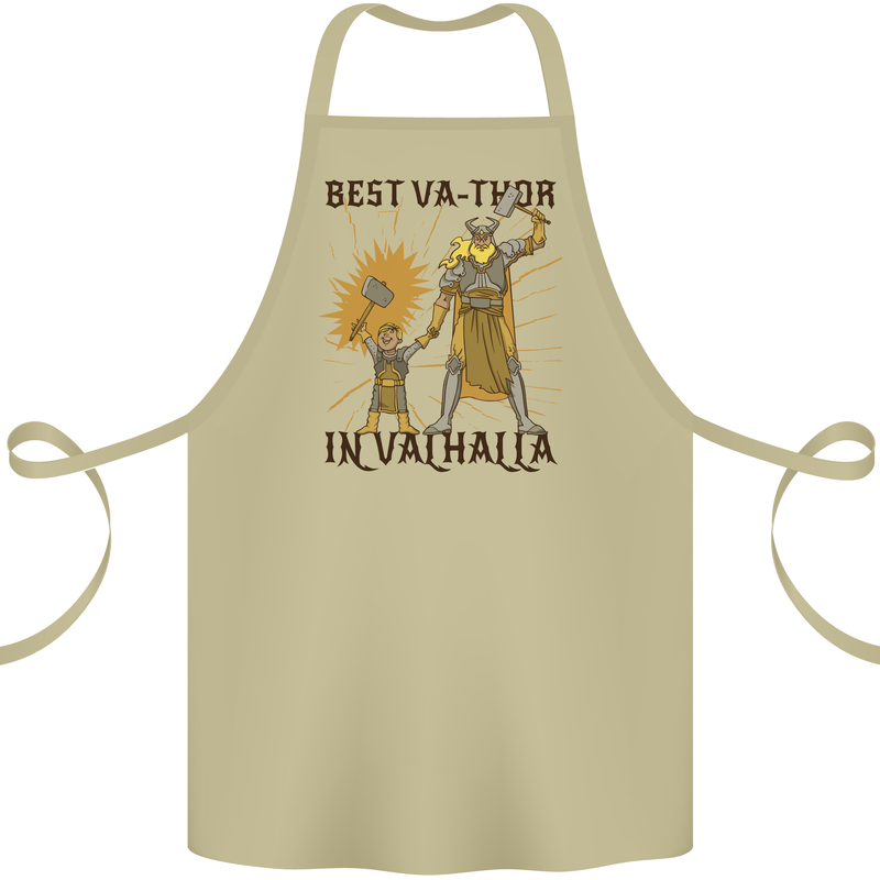 Best Va Thor in Valhalla Viking Fathers Day Cotton Apron 100% Organic Khaki
