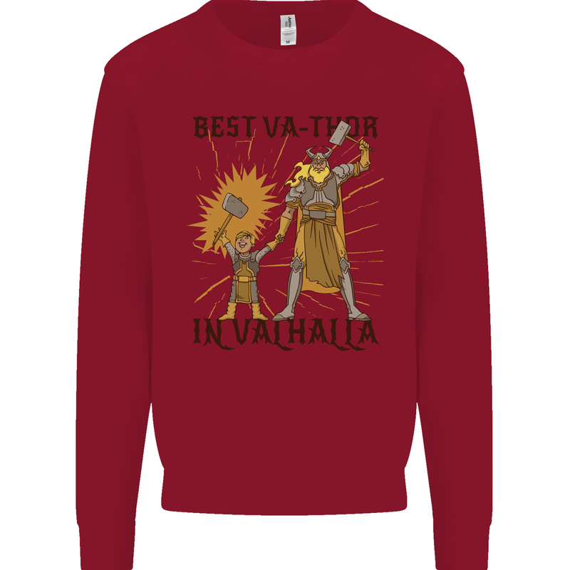 Best Va Thor in Valhalla Viking Fathers Day Kids Sweatshirt Jumper Red