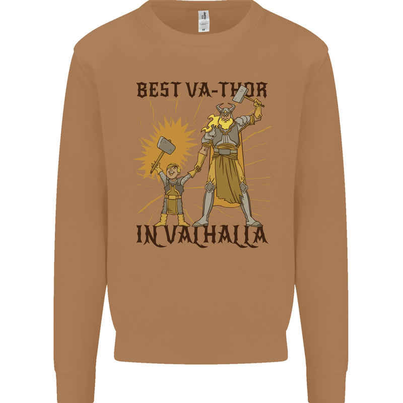 Best Va Thor in Valhalla Viking Fathers Day Mens Sweatshirt Jumper Caramel Latte
