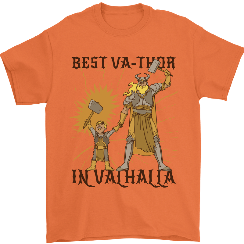 Best Va Thor in Valhalla Viking Fathers Day Mens T-Shirt Cotton Gildan Orange