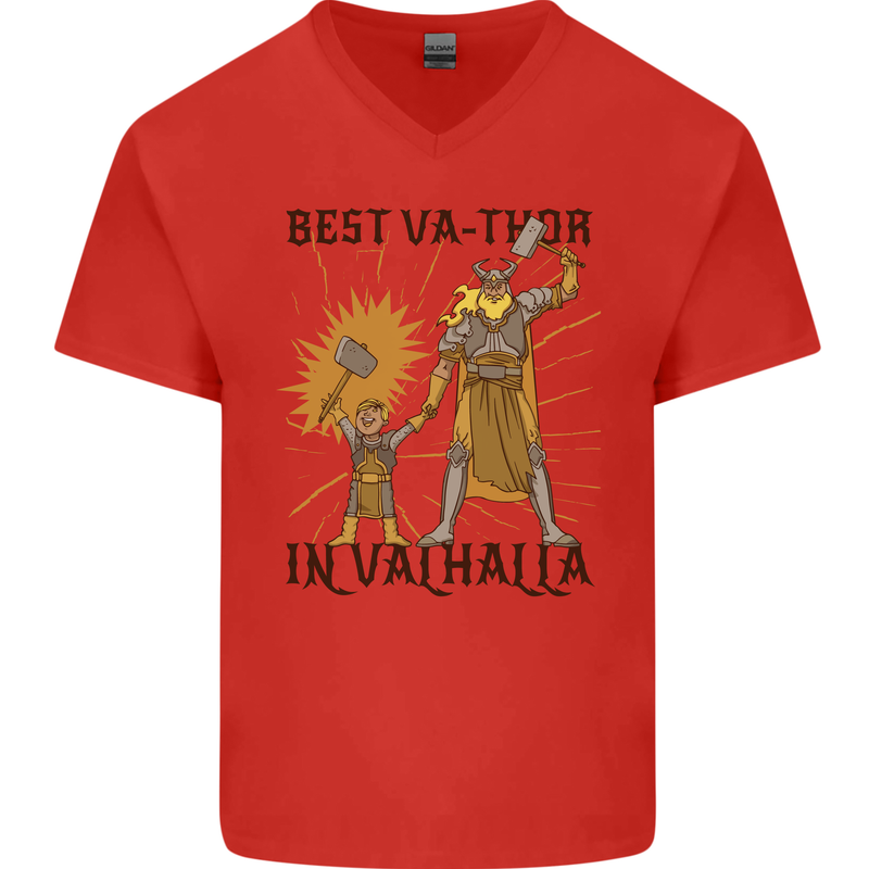 Best Va Thor in Valhalla Viking Fathers Day Mens V-Neck Cotton T-Shirt Red