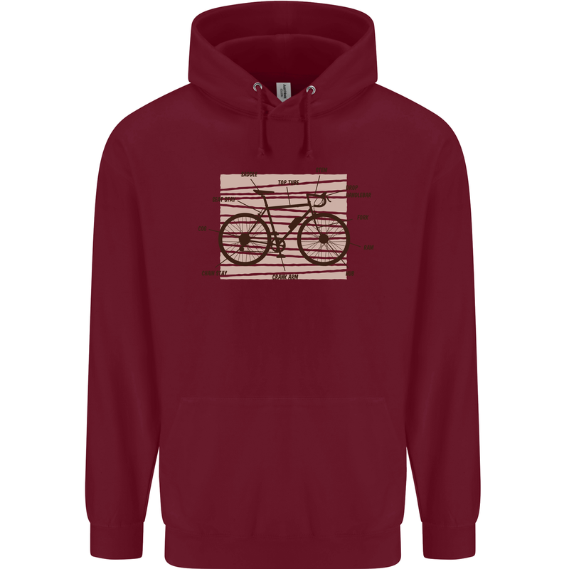Bicycle Anatomy Funny Cycling Cyclist Funny Childrens Kids Hoodie Maroon
