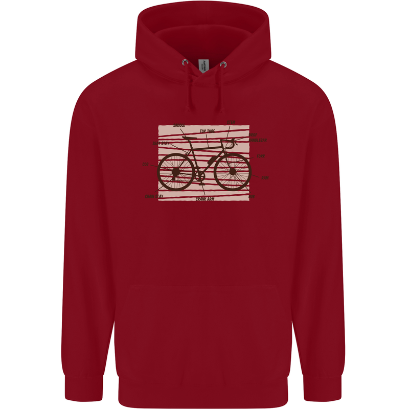 Bicycle Anatomy Funny Cycling Cyclist Funny Childrens Kids Hoodie Red