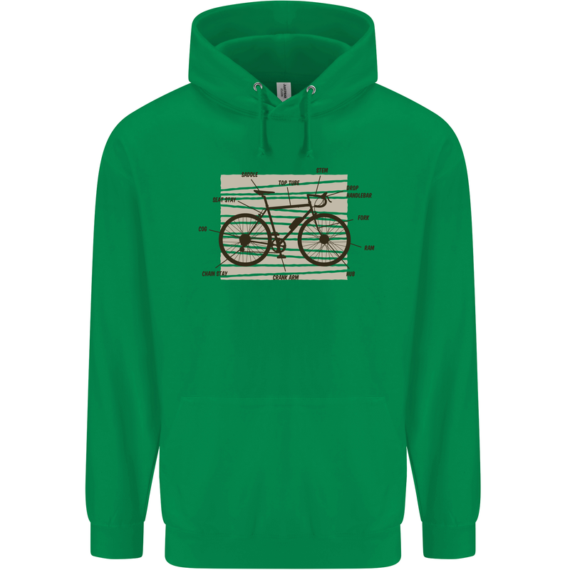Bicycle Anatomy Funny Cycling Cyclist Funny Mens 80% Cotton Hoodie Irish Green