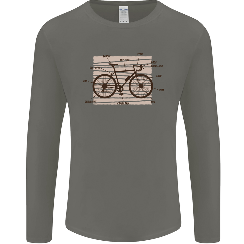 Bicycle Anatomy Funny Cycling Cyclist Funny Mens Long Sleeve T-Shirt Charcoal