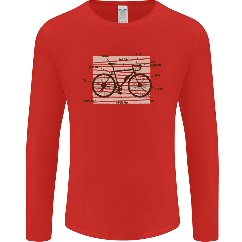 Bicycle Anatomy Funny Cycling Cyclist Funny Mens Long Sleeve T-Shirt Red