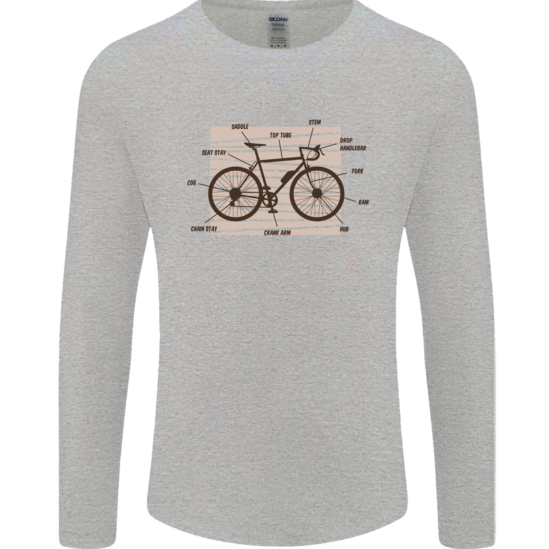 Bicycle Anatomy Funny Cycling Cyclist Funny Mens Long Sleeve T-Shirt Sports Grey