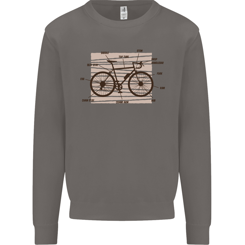 Bicycle Anatomy Funny Cycling Cyclist Funny Mens Sweatshirt Jumper Charcoal