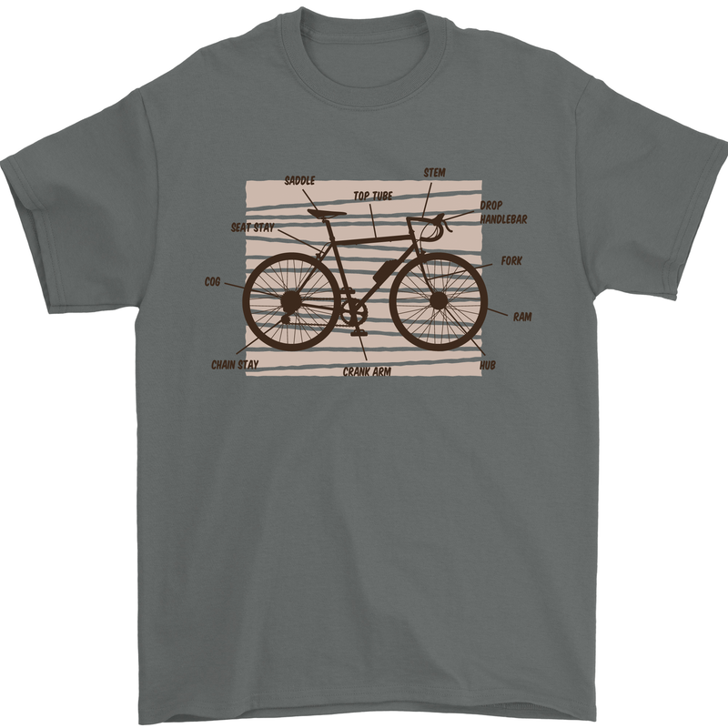 Bicycle Anatomy Funny Cycling Cyclist Funny Mens T-Shirt 100% Cotton Charcoal