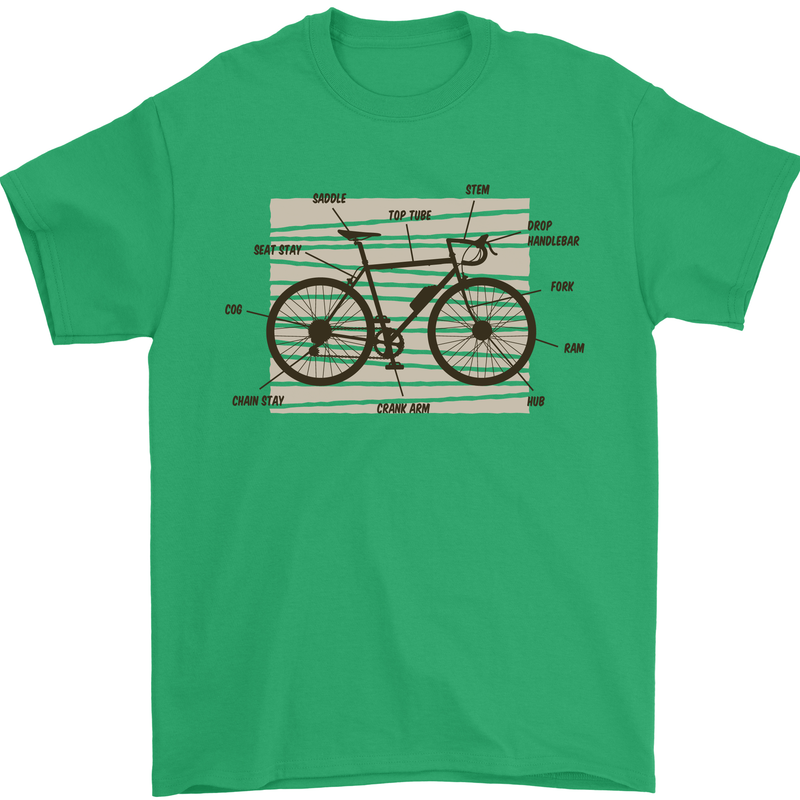 Bicycle Anatomy Funny Cycling Cyclist Funny Mens T-Shirt 100% Cotton Irish Green