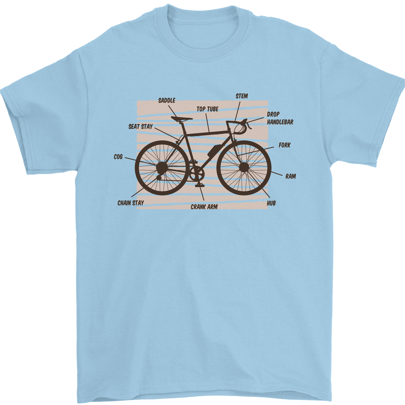 Bicycle Anatomy Funny Cycling Cyclist Funny Mens T-Shirt 100% Cotton Light Blue