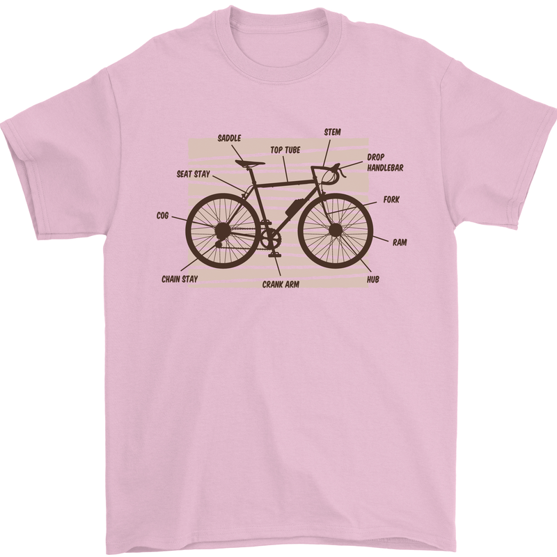 Bicycle Anatomy Funny Cycling Cyclist Funny Mens T-Shirt 100% Cotton Light Pink