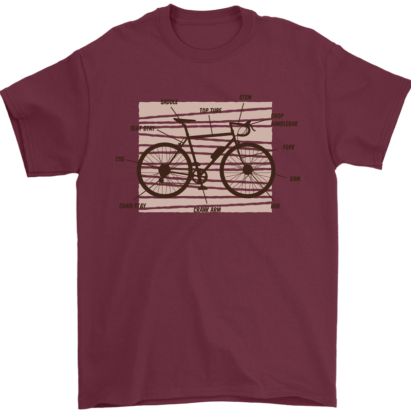 Bicycle Anatomy Funny Cycling Cyclist Funny Mens T-Shirt 100% Cotton Maroon
