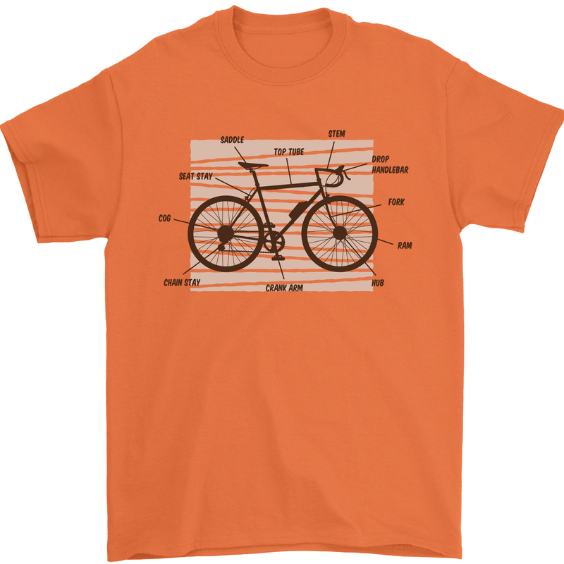 Bicycle Anatomy Funny Cycling Cyclist Funny Mens T-Shirt 100% Cotton Orange