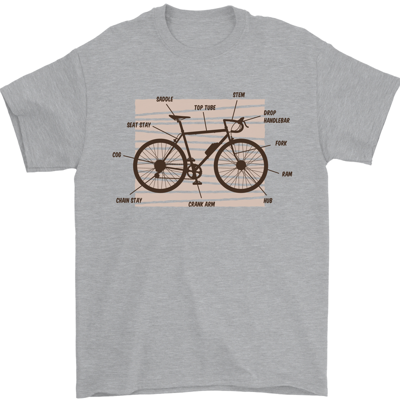 Bicycle Anatomy Funny Cycling Cyclist Funny Mens T-Shirt 100% Cotton Sports Grey