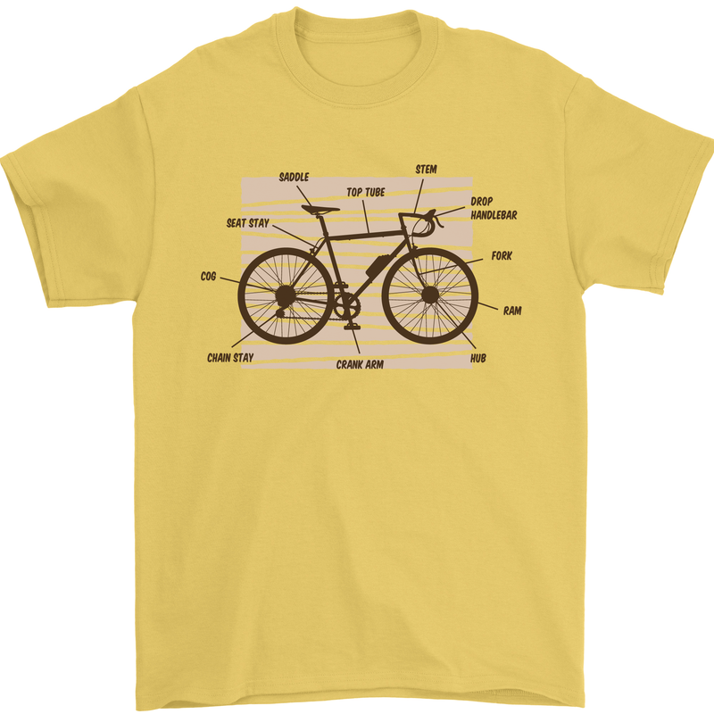 Bicycle Anatomy Funny Cycling Cyclist Funny Mens T-Shirt 100% Cotton Yellow