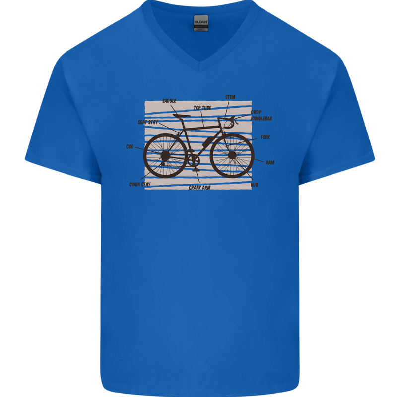 Bicycle Anatomy Funny Cycling Cyclist Funny Mens V-Neck Cotton T-Shirt Royal Blue