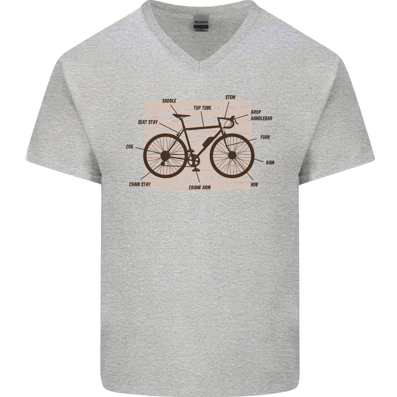 Bicycle Anatomy Funny Cycling Cyclist Funny Mens V-Neck Cotton T-Shirt Sports Grey