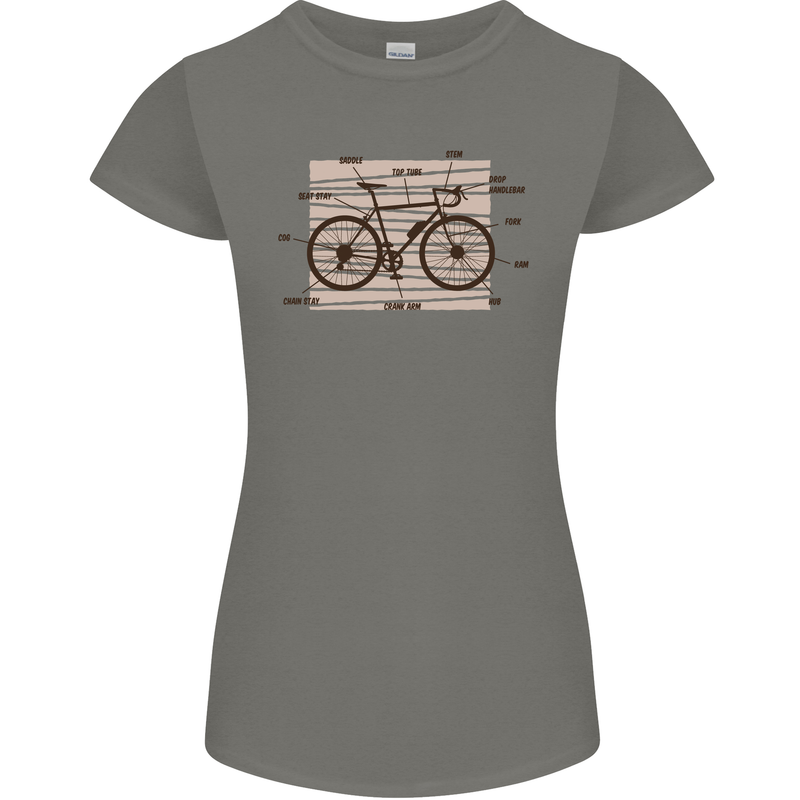 Bicycle Anatomy Funny Cycling Cyclist Funny Womens Petite Cut T-Shirt Charcoal