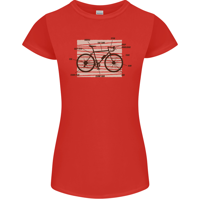 Bicycle Anatomy Funny Cycling Cyclist Funny Womens Petite Cut T-Shirt Red