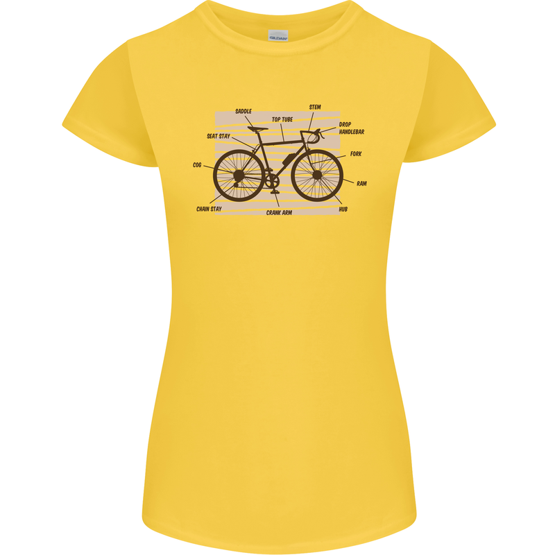 Bicycle Anatomy Funny Cycling Cyclist Funny Womens Petite Cut T-Shirt Yellow