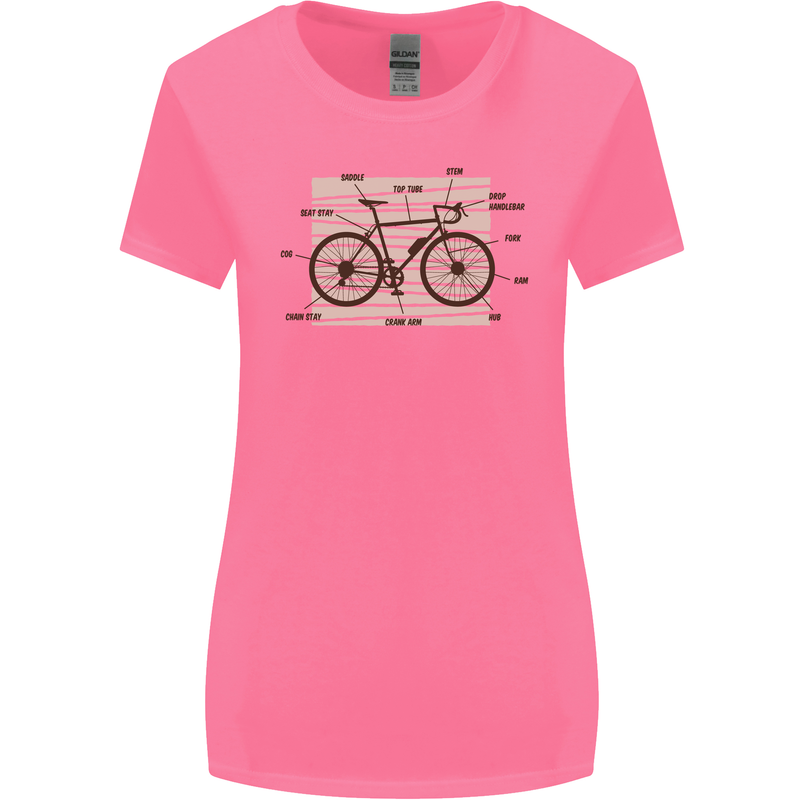 Bicycle Anatomy Funny Cycling Cyclist Funny Womens Wider Cut T-Shirt Azalea