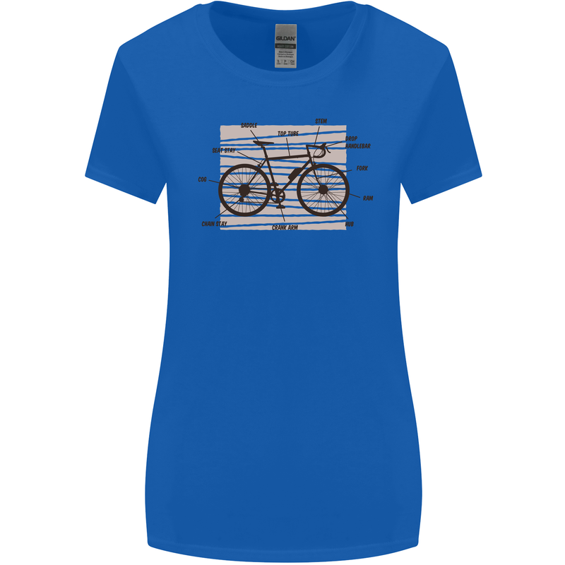 Bicycle Anatomy Funny Cycling Cyclist Funny Womens Wider Cut T-Shirt Royal Blue