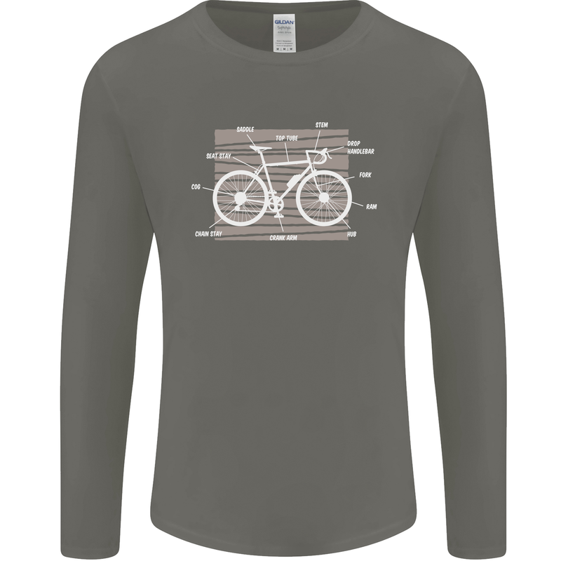 Bicycle Anatomy Funny Cyclist Cycling Funny Mens Long Sleeve T-Shirt Charcoal