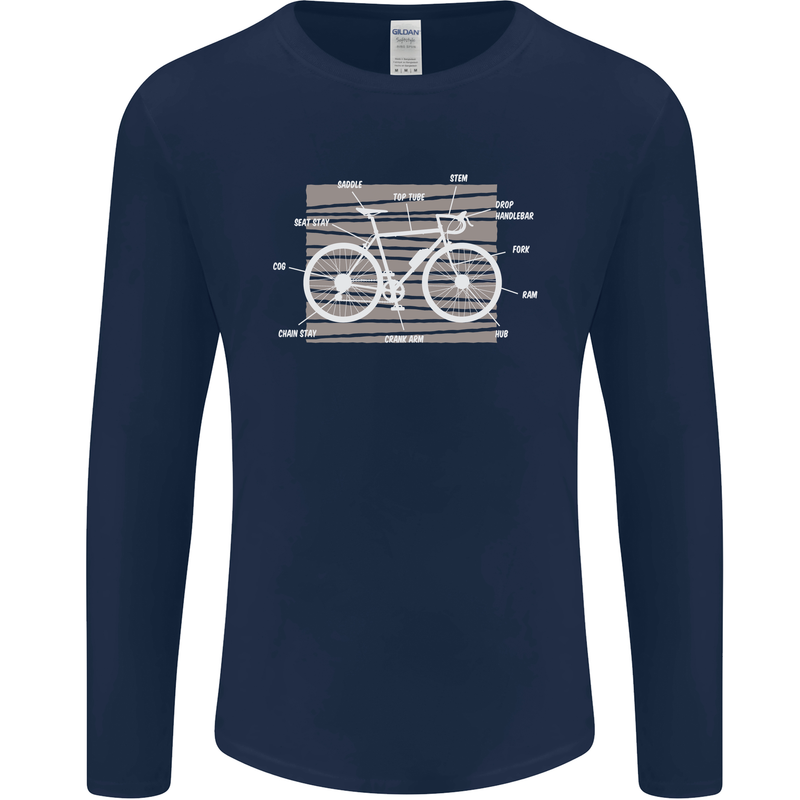 Bicycle Anatomy Funny Cyclist Cycling Funny Mens Long Sleeve T-Shirt Navy Blue