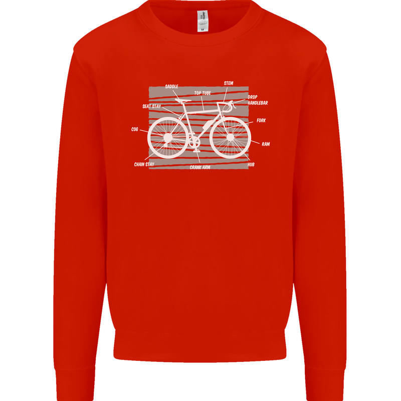 Bicycle Anatomy Funny Cyclist Cycling Funny Mens Sweatshirt Jumper Bright Red
