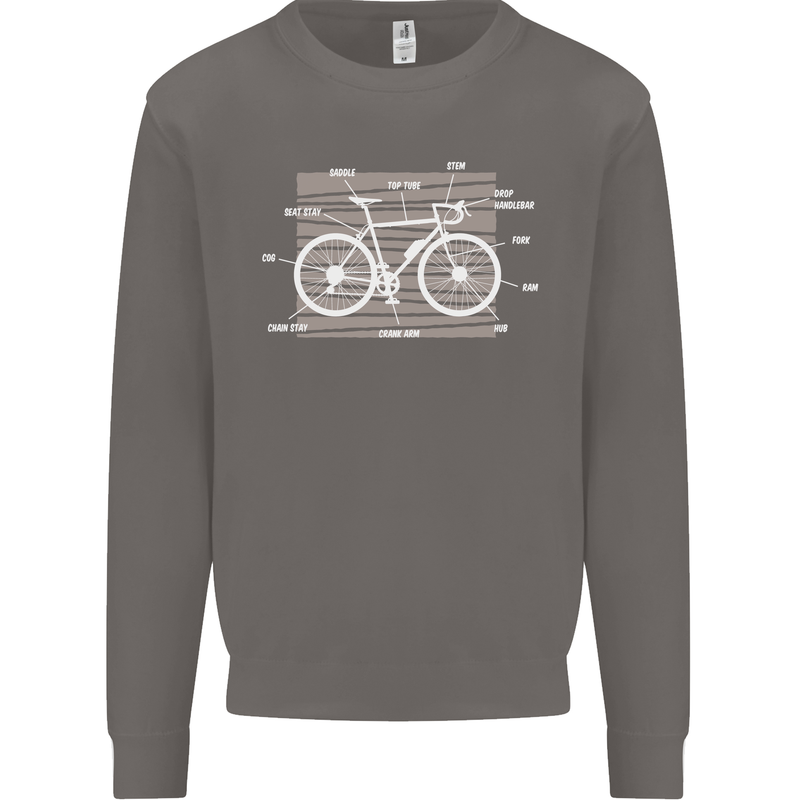 Bicycle Anatomy Funny Cyclist Cycling Funny Mens Sweatshirt Jumper Charcoal