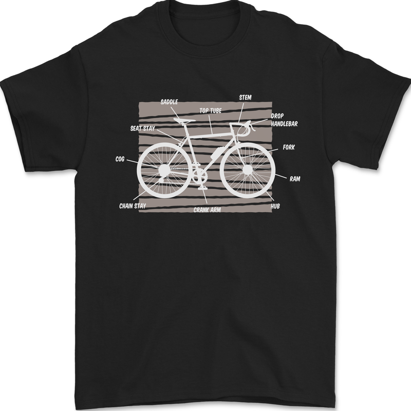 Bicycle Anatomy Funny Cyclist Cycling Funny Mens T-Shirt 100% Cotton Black